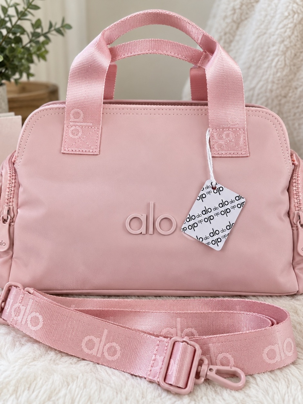 NWT ALO Yoga Pink Mini Duffle Crossbody Bag Shoulder Strap